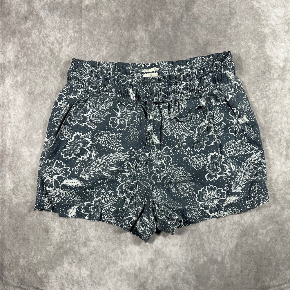 Joie Gray Floral Paperbag Waist Shorts M Lyocell Drawstring Summer Casual Boho
